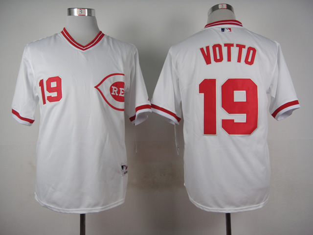 Men MLB Cincinnati Reds 19 Vott White throwback 1990 turn back jerseys